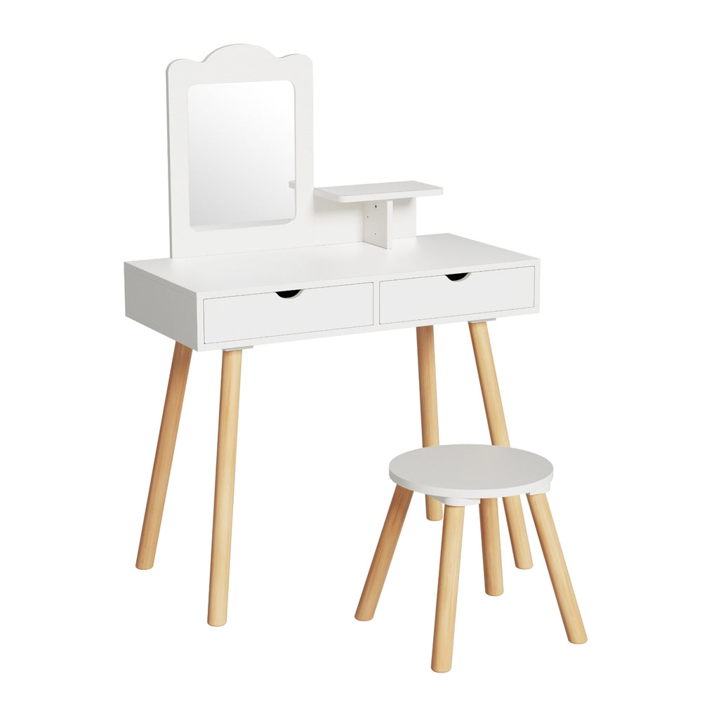Keezi Kids Dressing Table Vanity Makeup Chair Set with Mirror Drawers Wooden Legs