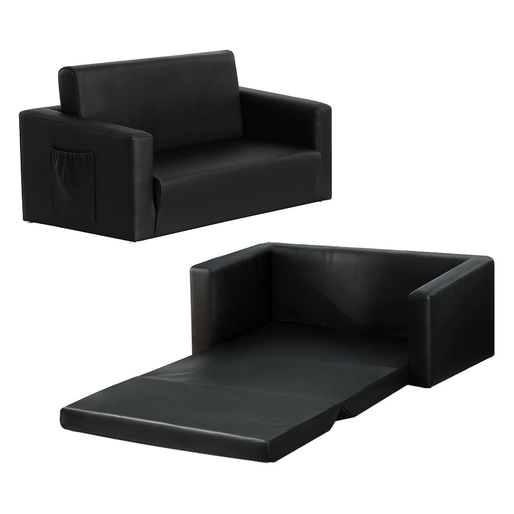 Keezi Kids Sofa 2 Seater Children Flip Open Couch PU Leather Armchair Black