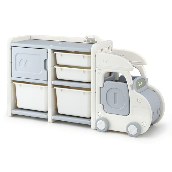 Keezi Toy Storage Organizer with 4 Storage Bins and Cabinet, Car Shaped