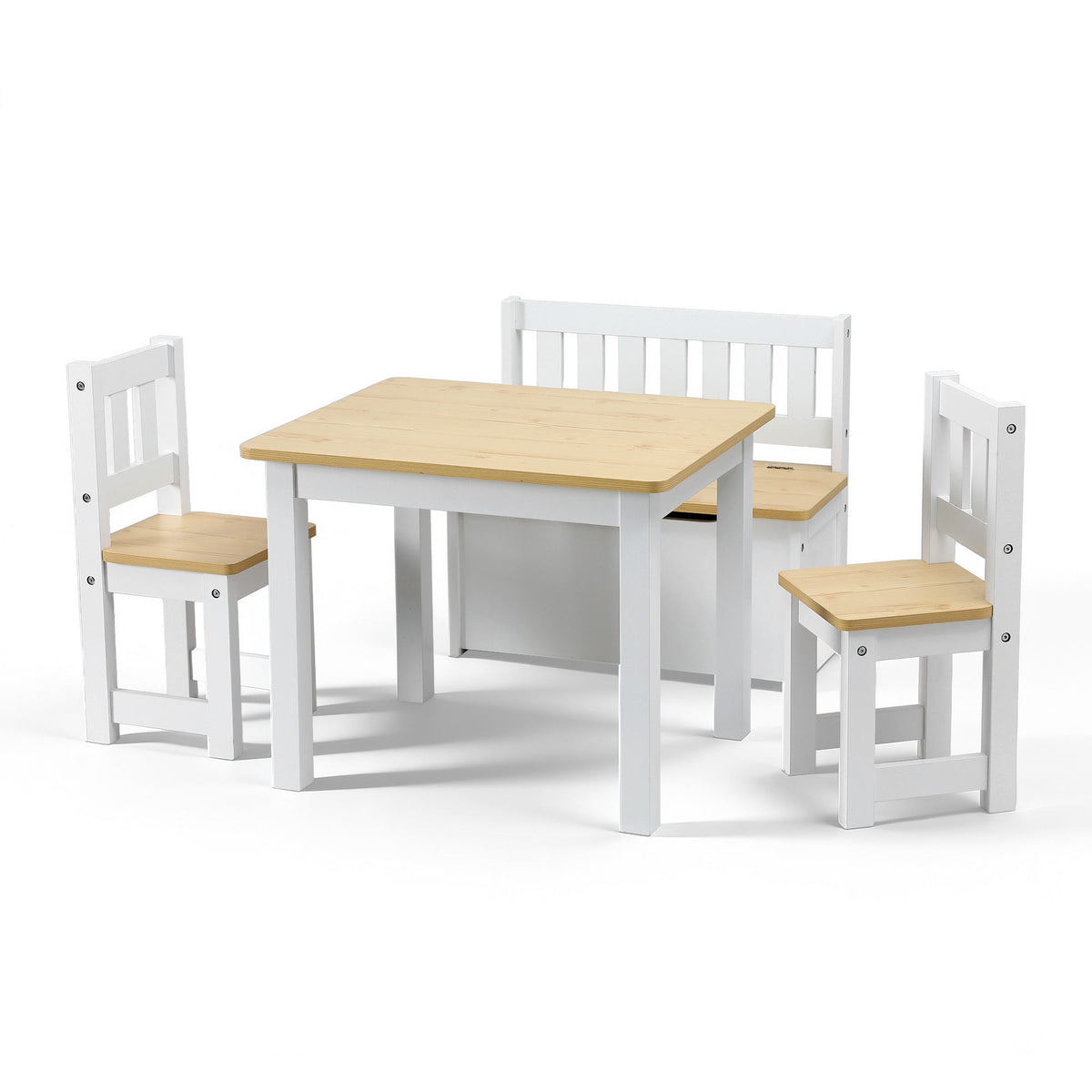 Keezi 2 in 1 Kids Table and Chair Set, Activity Table with Storage Bench and 2 Chairs, Natural