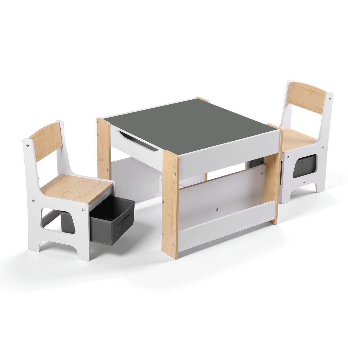 Keezi Kids Table and Chair Set, 4 in 1 Wooden Activity Table with Bookcase, Natural