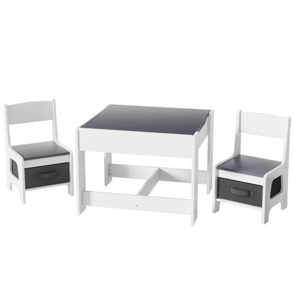 Keezi Kids Table and Chairs Set Play Activity Toys Storage Chalkboard Desk Grey