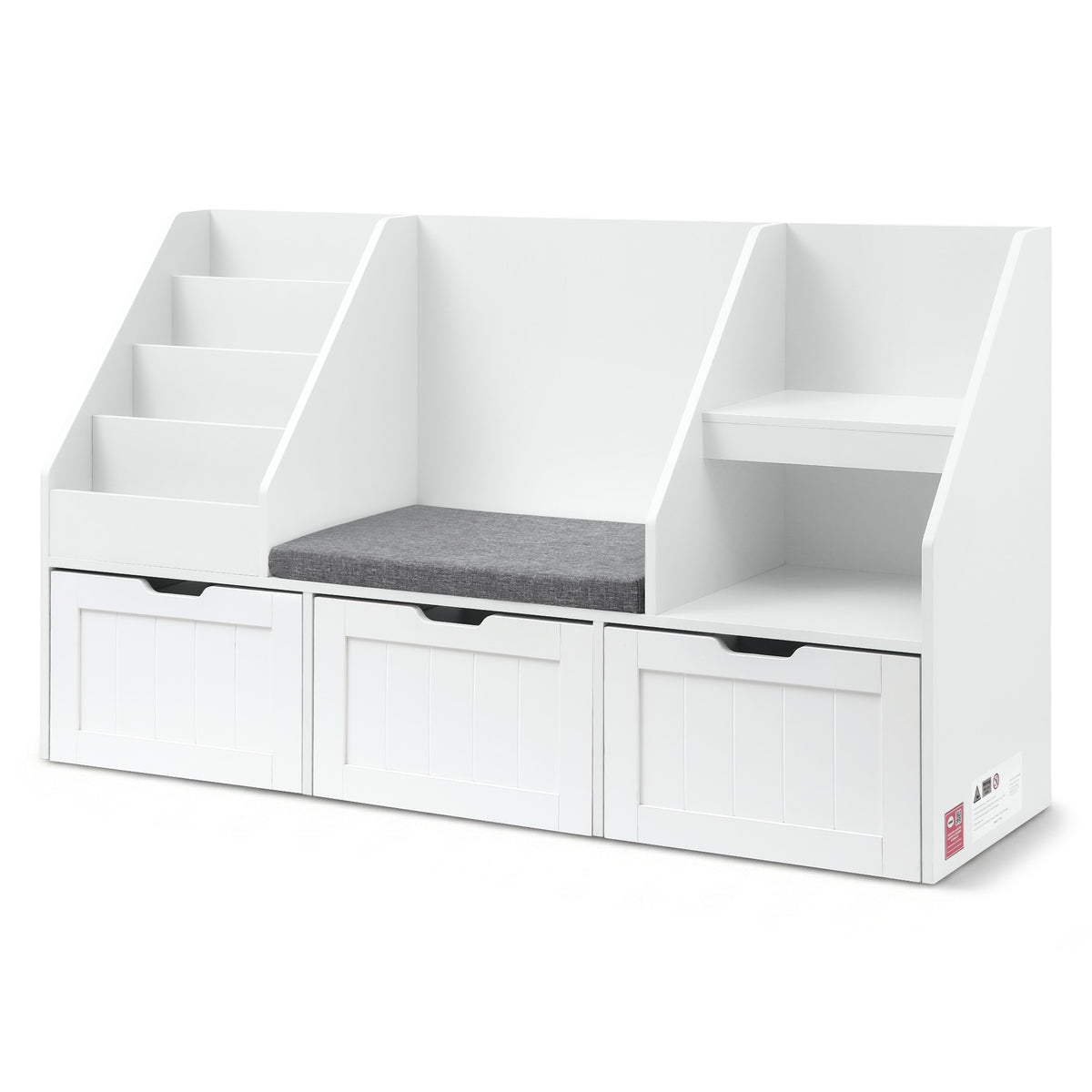 Keezi Kids Bookshelf Storage Organiser Toy Box Drawer Bench Seat Cabinet White