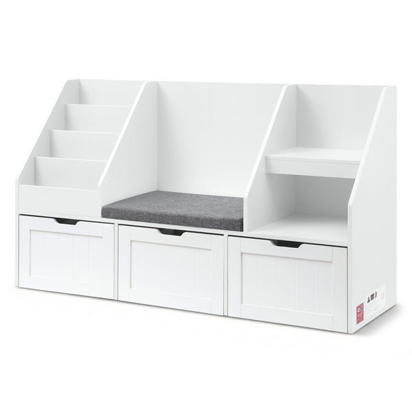 Keezi Kids Bookshelf Storage Organiser Toy Box Drawer Bench Seat Cabinet White