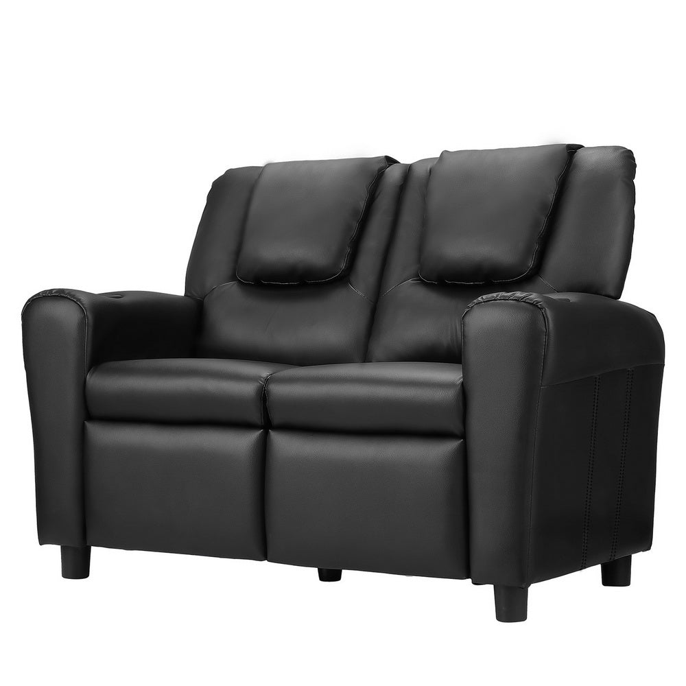 Keezi Kids Recliner Chair Double PU Leather Sofa Lounge Couch Armchair Black