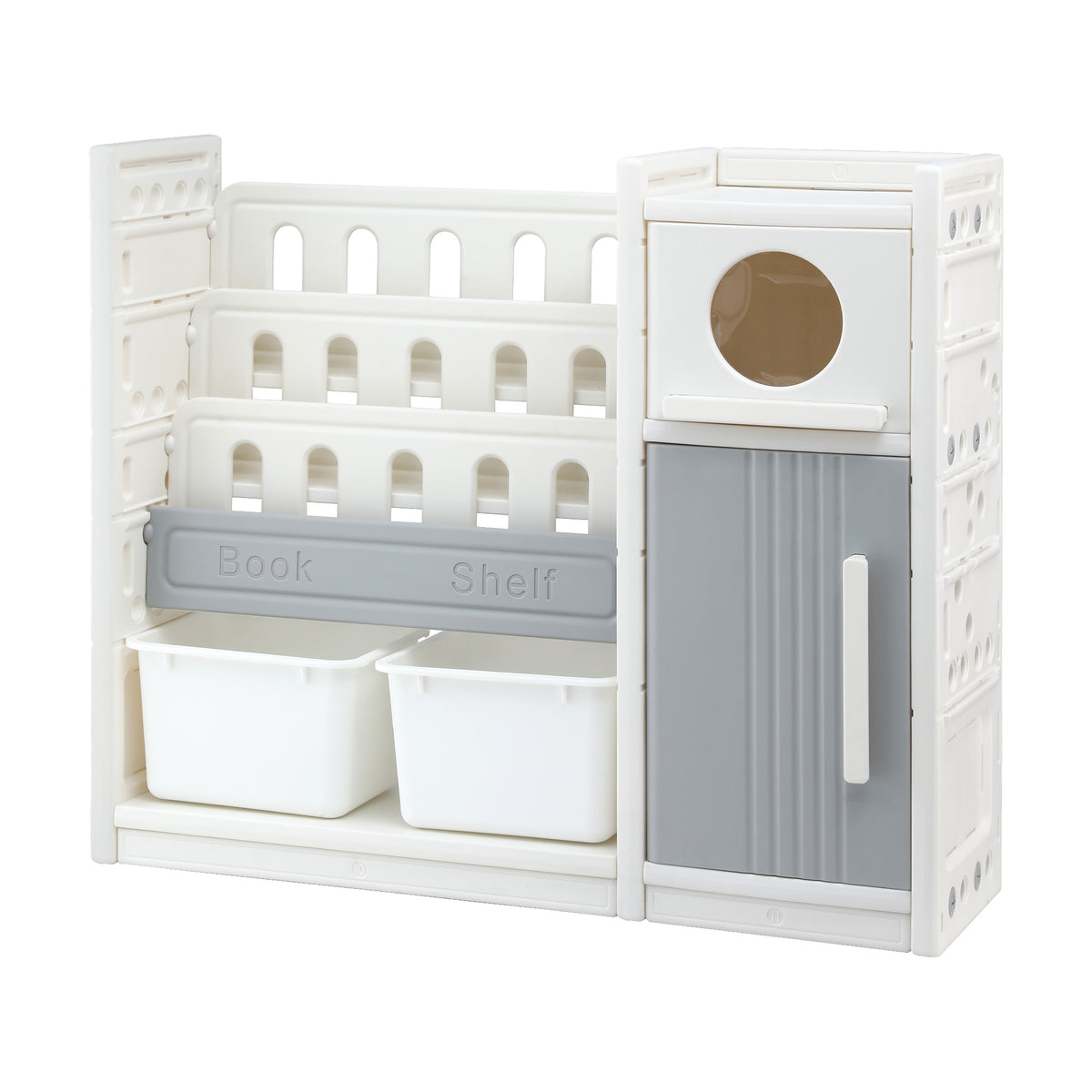 Keezi Kids Bookshelf and Toy Storage Organizer with 3-Tier Bookshelvs, 2 Removable Bins and 2 Storage Cabinets