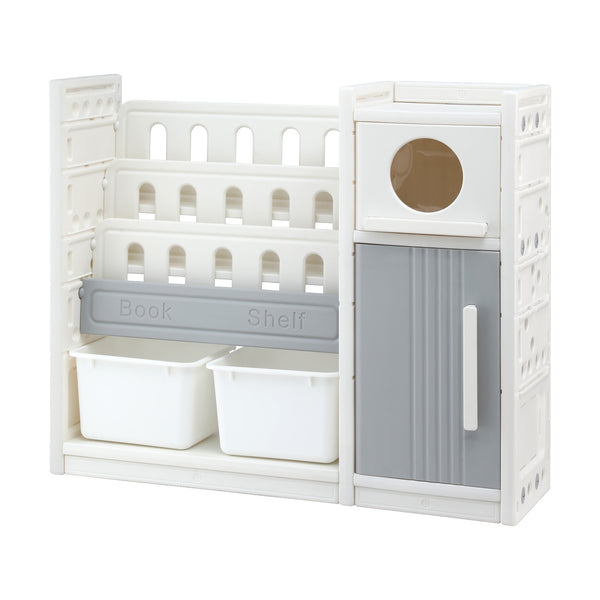 Keezi Kids Bookshelf and Toy Storage Organizer with 3-Tier Bookshelvs, 2 Removable Bins and 2 Storage Cabinets