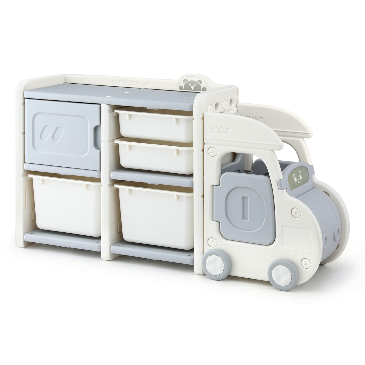 Keezi Toy Storage Organizer with 4 Storage Bins and Cabinet, Car Shaped