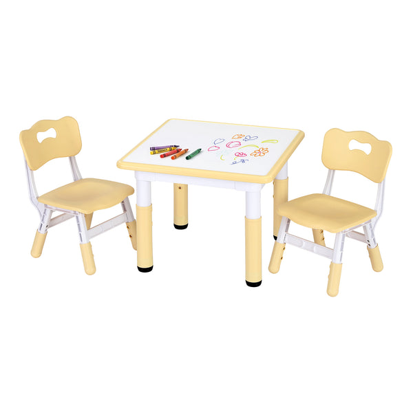 Keezi Kids Table and 2 Chairs Set Height Adjustable Toddler Desk and Chair Set, Yellow