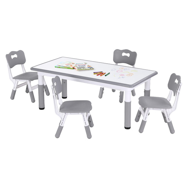 Keezi Kids Table and 4 Chairs Set Height Adjustable Toddler Desk and Chair Set, Grey