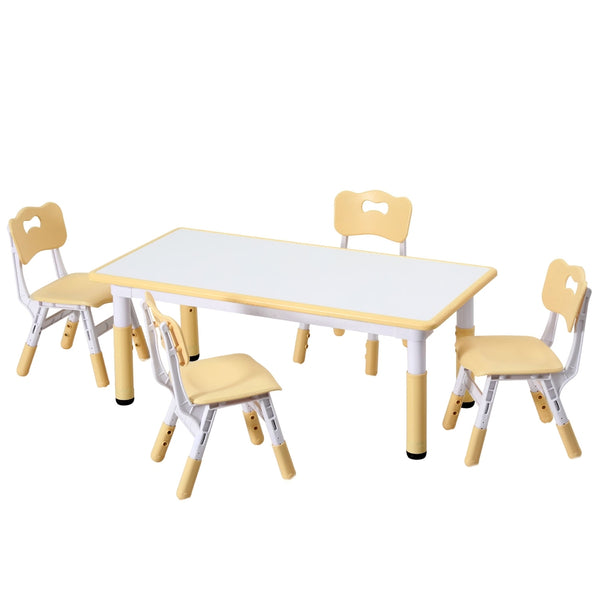 Keezi Kids Table and 4 Chairs Set Height Adjustable Toddler Desk and Chair Set, Yellow