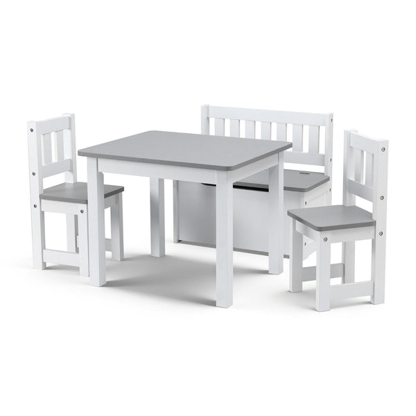 Keezi 2 in 1 Kids Table and Chair Set, Activity Table with Storage Bench and 2 Chairs, Grey
