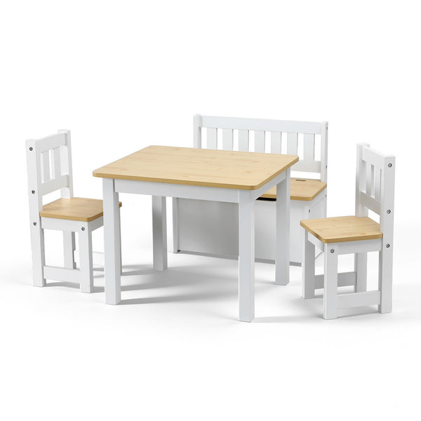 Keezi 2 in 1 Kids Table and Chair Set, Activity Table with Storage Bench and 2 Chairs, Natural