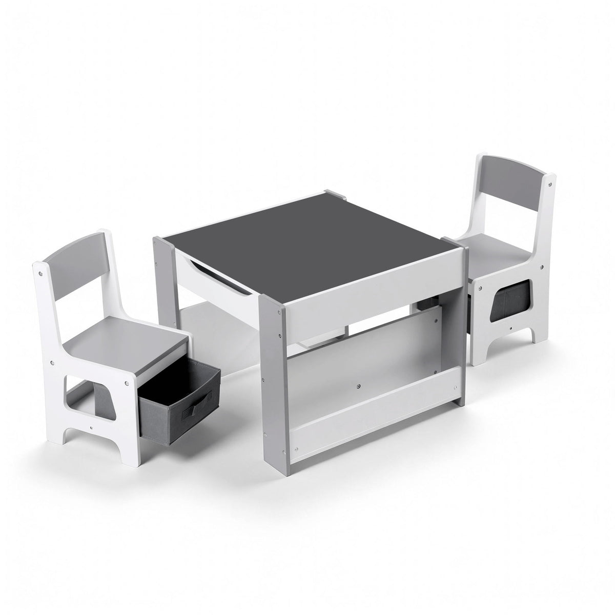 Keezi Kids Table and Chair Set, 4 in 1 Wooden Activity Table with Bookcase, Grey