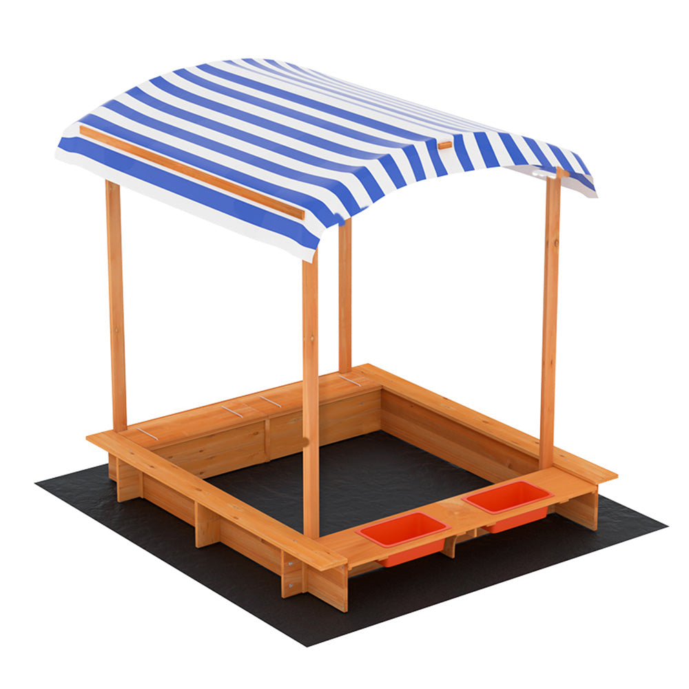 Keezi Kids Sandpit Wooden Sandbox Sand Pit with Canopy Water Basin Toys 146cm